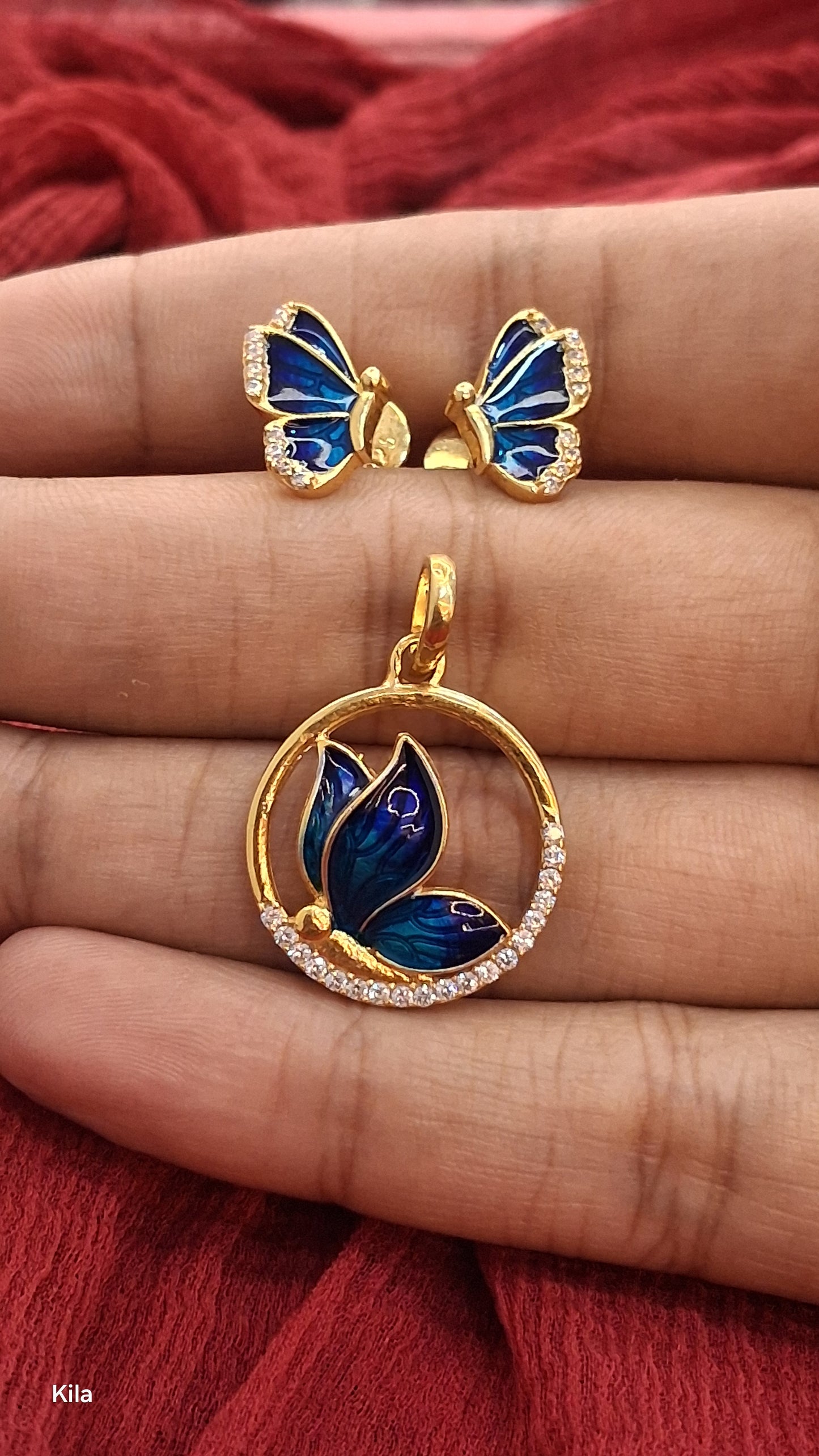925 Silver Gold Plated Butterfly Pendant Set | Stylish Elegant Design | Jewellery Set
