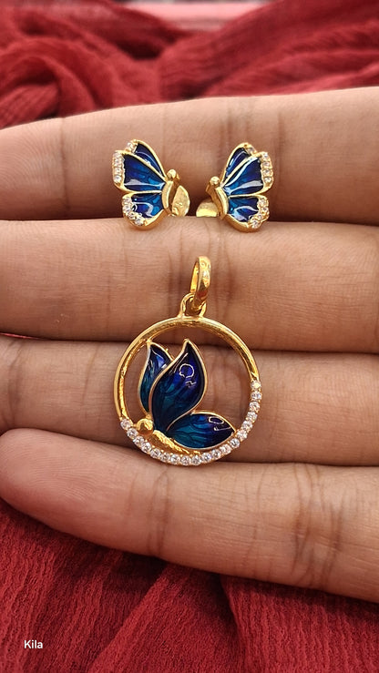 925 Silver Gold Plated Butterfly Pendant Set | Stylish Elegant Design | Jewellery Set
