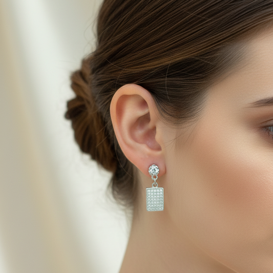 92.5 Silver Square Shape Earrings | Stylish Modern Design | Elegant Jewellery