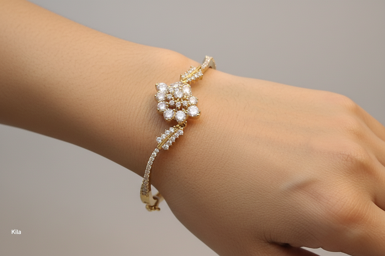 92.5 Silver Gold Plated Kada | Stylish Elegant Design | Premium Jewellery