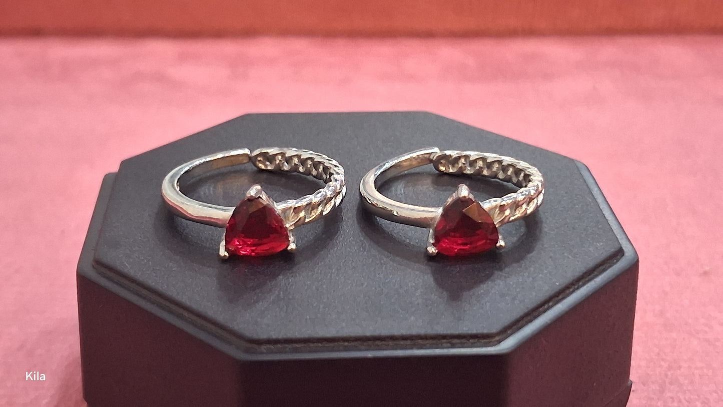 92.5 Silver Red Stone Toe Rings | Premium Stylish Design | Jewellery