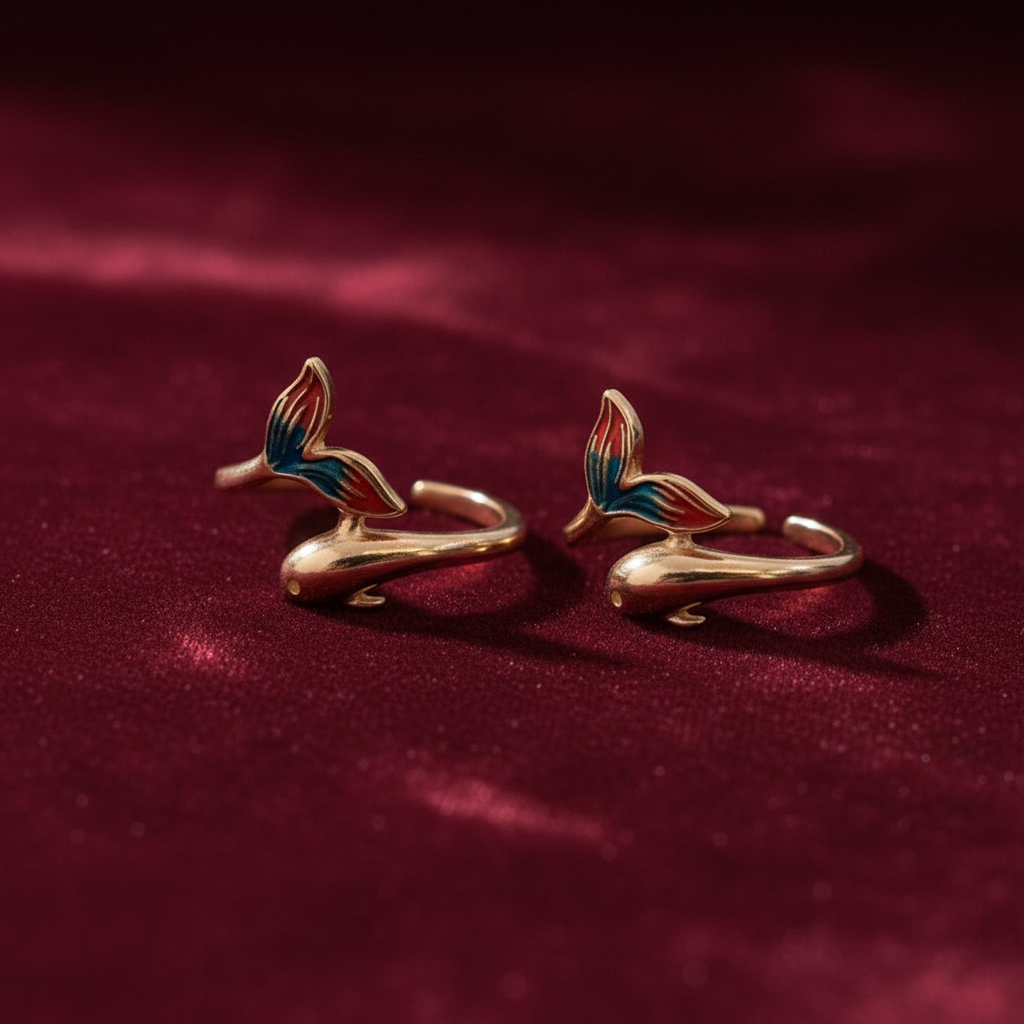 92.5 Silver Rose Gold Dolphin Toe Rings | Cute Ocean Inspired Design | Jewellery