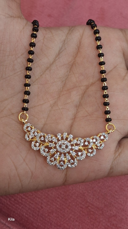 92.5 Silver Gold Plated Black Beads Chain 19 Inches | Elegant Daily Wear Design | Jewellery