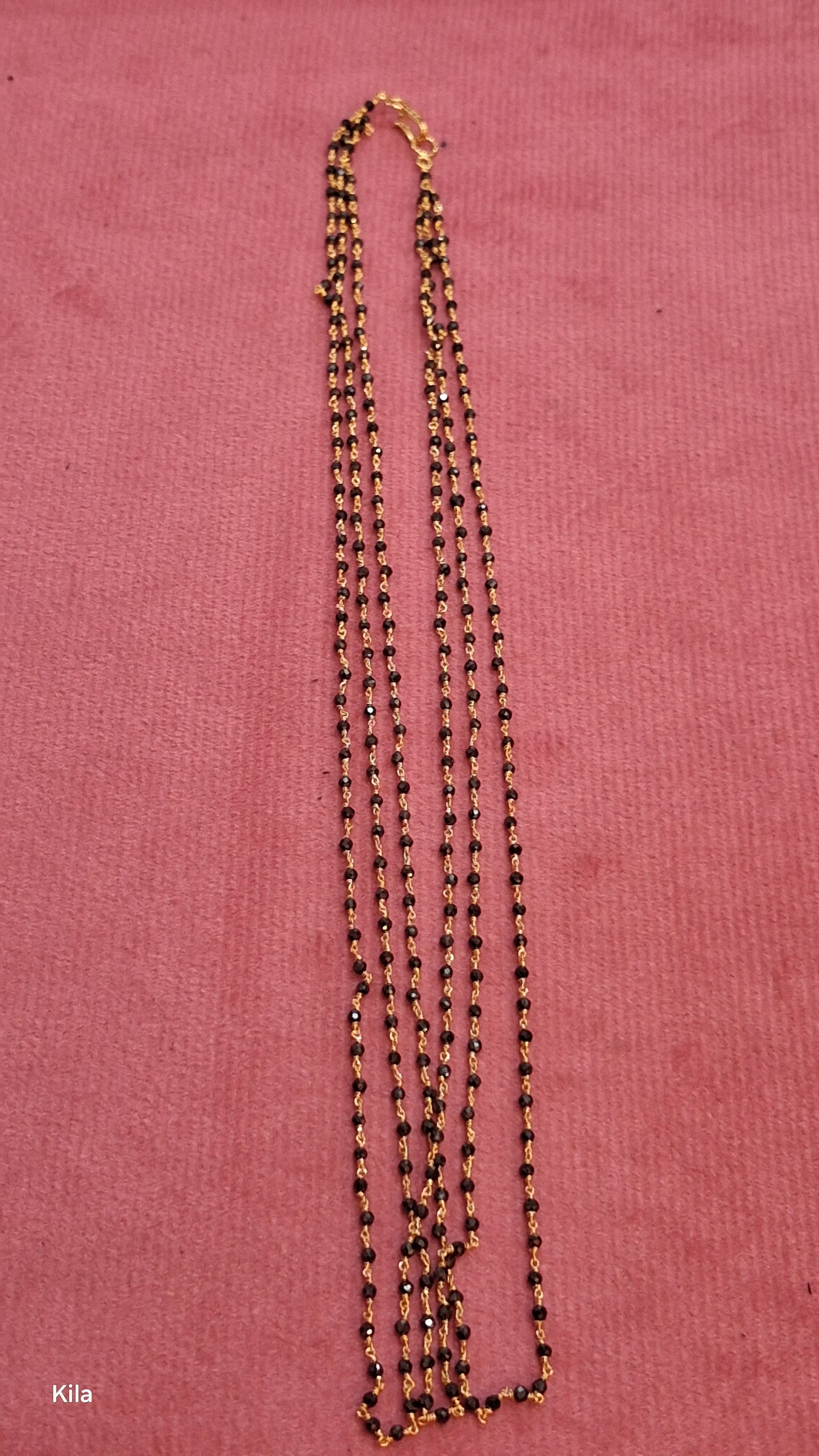 92.5 Silver Gold Plated Triple Black Beads Chain 18 Inches | Premium Layered Design | Jewellery