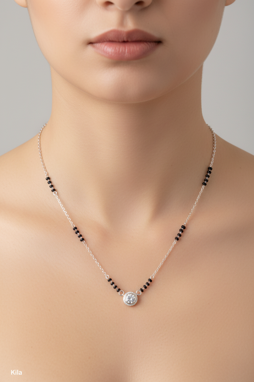 92.5 Silver Black Beads Chain 18 Inches | Elegant Daily Wear Design | Jewellery