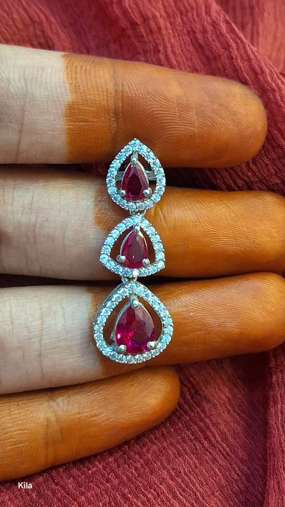 92.5 Silver Pink Stone Earrings | Stylish Elegant Design | Premium Jewellery