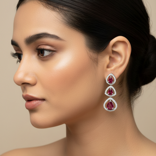 92.5 Silver Pink Stone Earrings | Stylish Elegant Design | Premium Jewellery