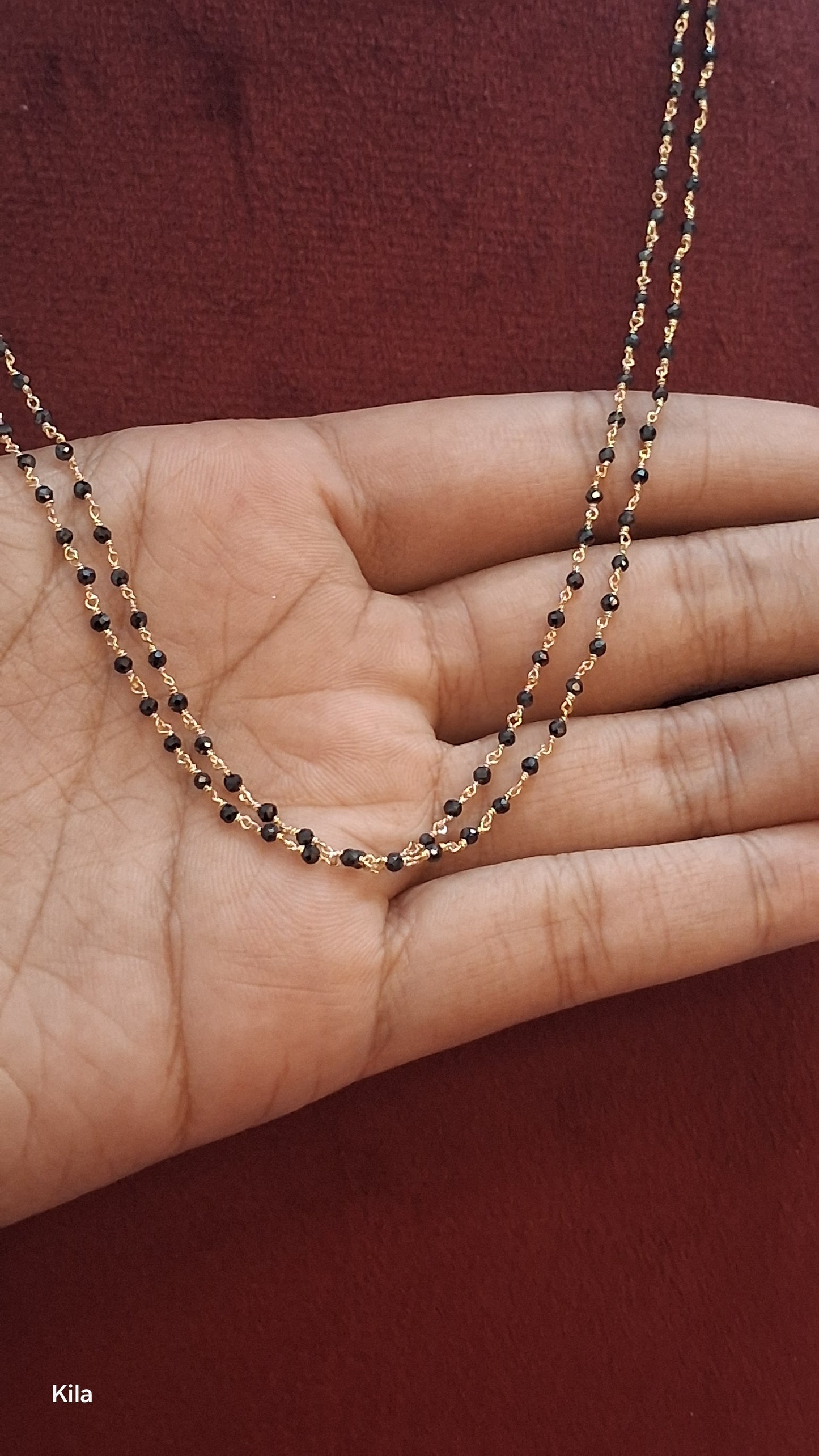 92.5 Silver Gold Plated Double Black Beads Chain 19 Inches | Premium Design | Jewellery