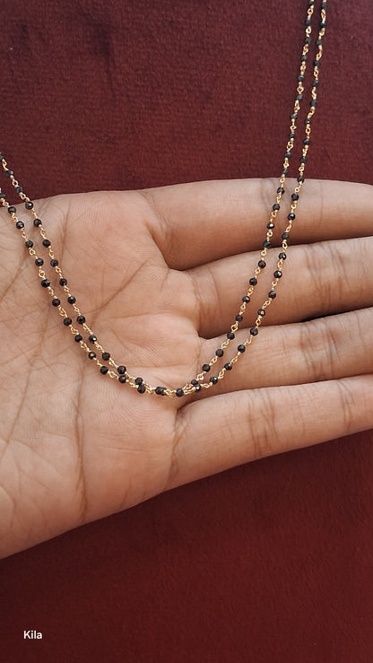 92.5 Silver Gold Plated Double Black Beads Chain 19 Inches | Premium Design | Jewellery
