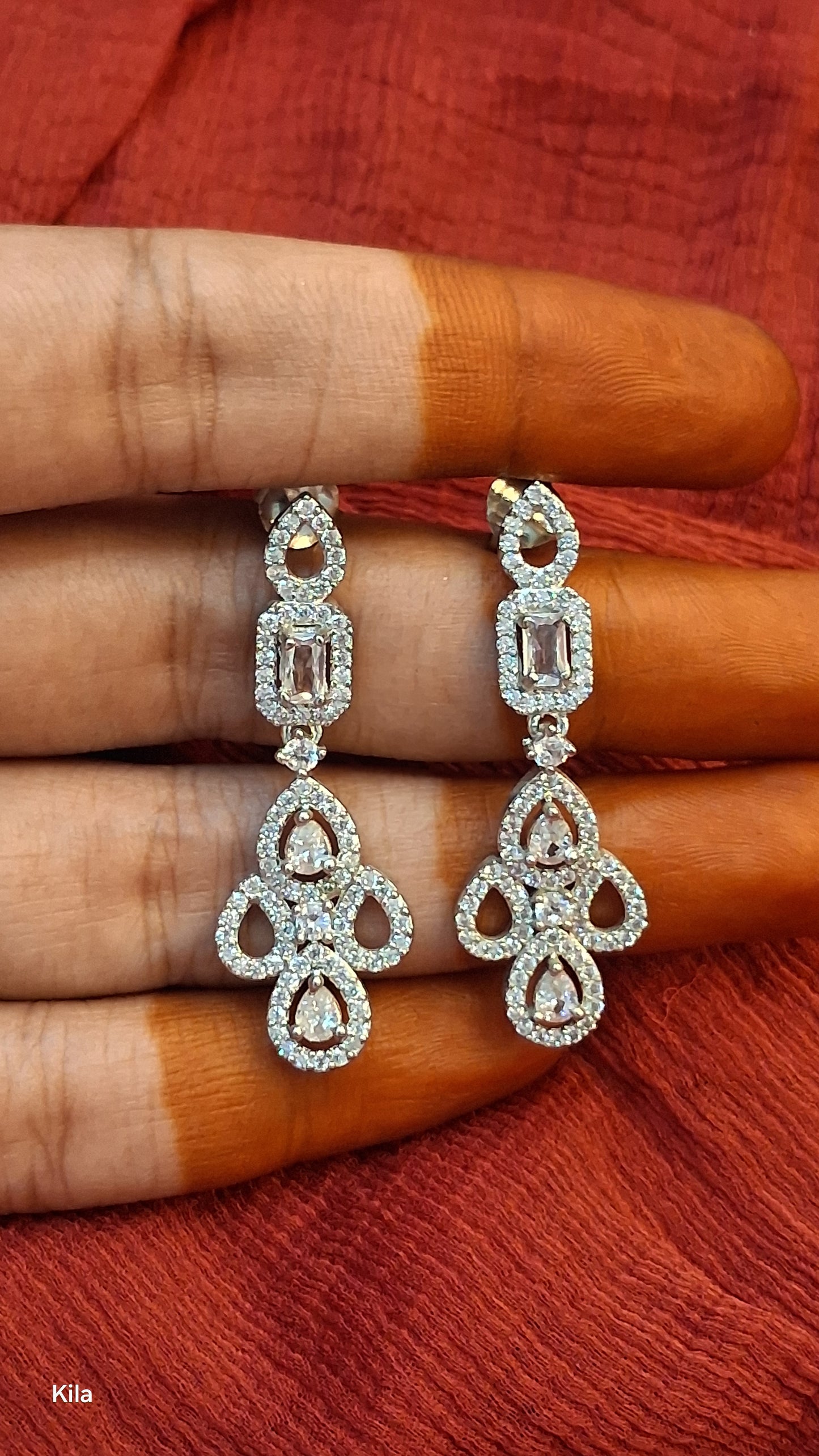 92.5 Silver White Stone Earrings | Stylish Elegant Design | Sparkling Jewellery