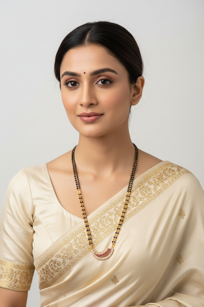 92.5 Silver Gold Plated Black Beads Chain 22 Inches | Classic Extended Design | Jewellery