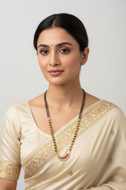 92.5 Silver Gold Plated Black Beads Chain 22 Inches | Classic Extended Design | Jewellery