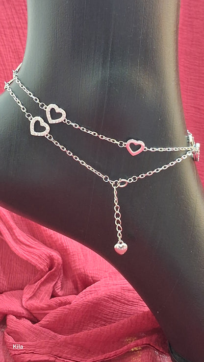 92.5 Silver Heart Anklets | Stylish Romantic Design | Elegant Jewellery