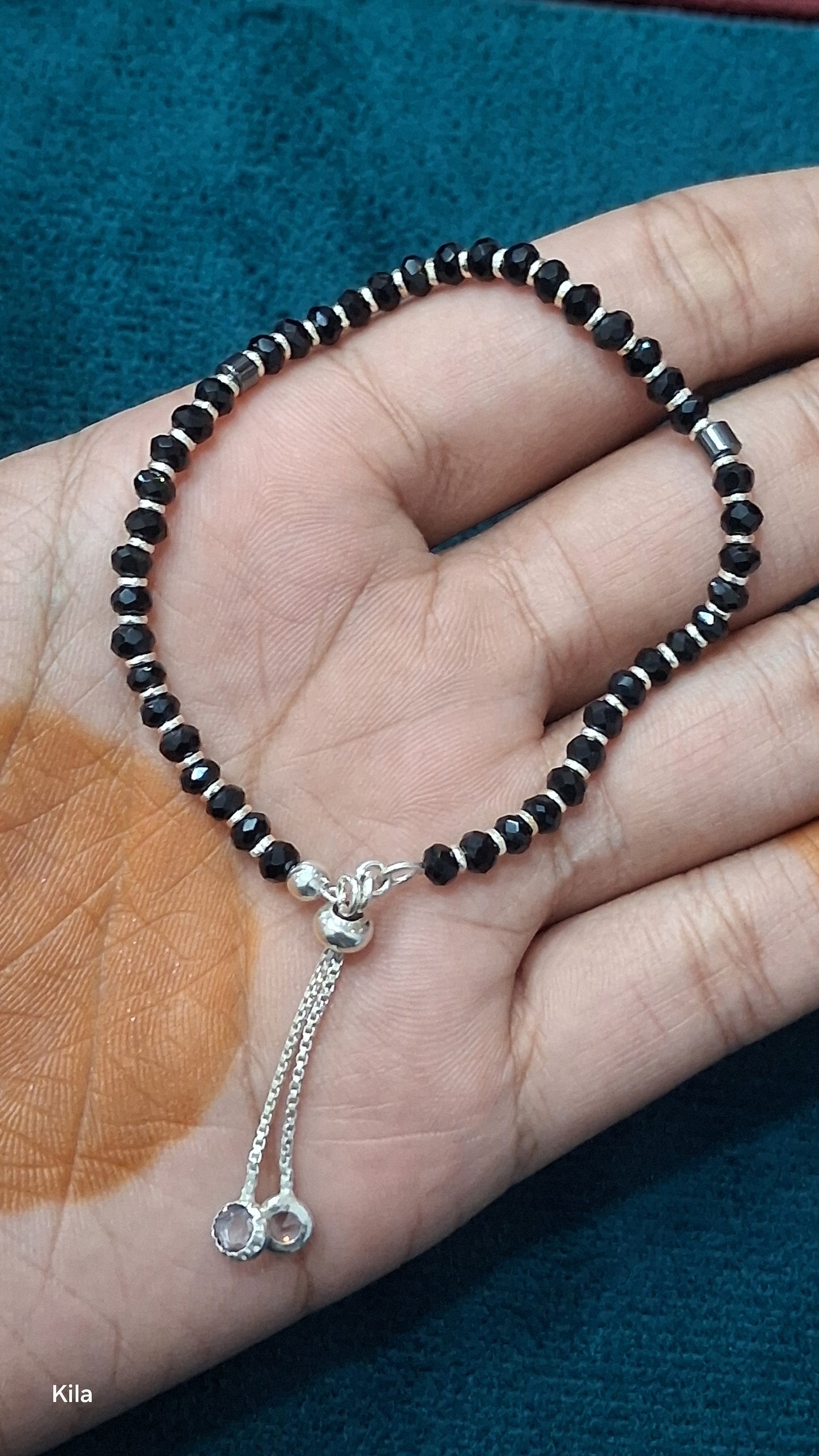 92.5 Silver Black Beads Kids Bracelet | Stylish Traditional Design | Elegant Jewellery