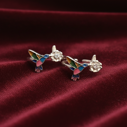 92.5 Silver Humming Bird Toe Rings | Cute Nature Inspired Design | Jewellery