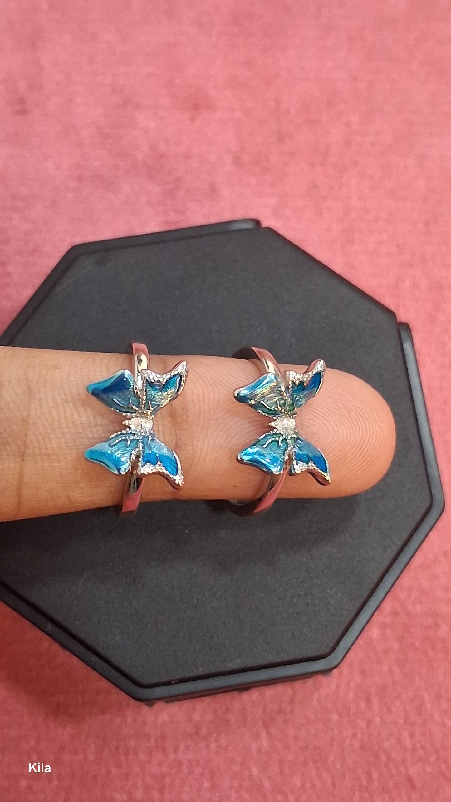 92.5 Silver Blue Butterfly Toe Rings | Stylish Nature Design | Jewellery