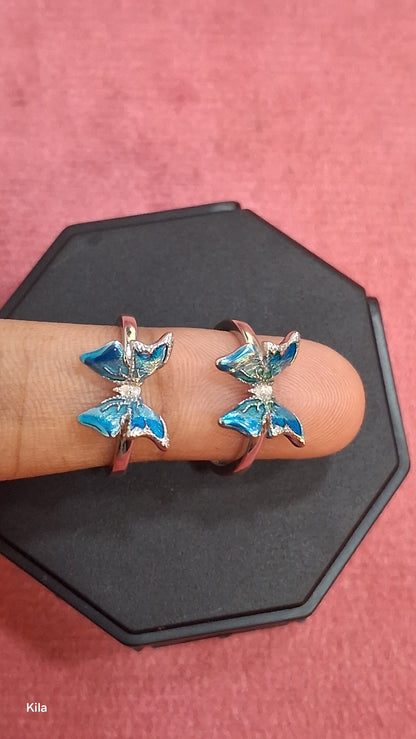 92.5 Silver Blue Butterfly Toe Rings | Stylish Nature Design | Jewellery