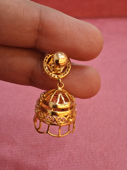 92.5 Silver Gold Plated White Stone Jhumki | Traditional Elegant Design | Jewellery