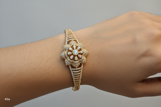 92.5 Silver Gold Plated Kada | Stylish Elegant Design | Premium Jewellery