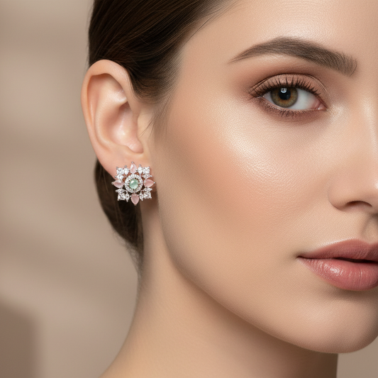 92.5 Silver Pastel Elegance Earrings | Soft Feminine Design | Elegant Jewellery