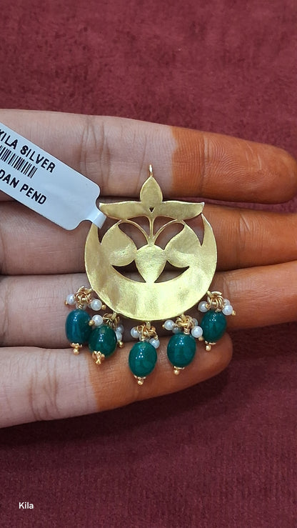 92.5 Silver Gold Plated Kundan Pendant | Stylish Premium Design | Elegant Jewellery