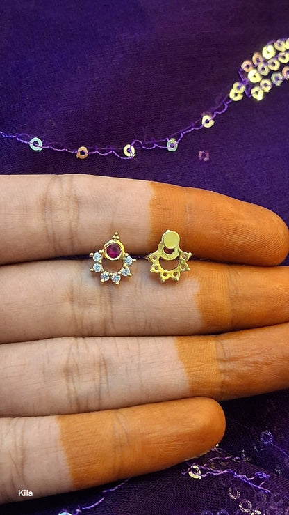 Ruby Chandbali Nose Pin (Single Piece) | Stylish Traditional Design | Elegant Jewellery