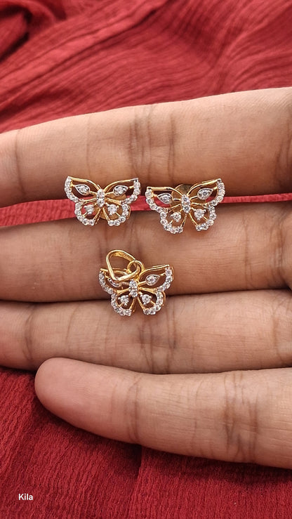 92.5 Silver Gold Plated Butterfly Pendant Set | Stylish Elegant Design | Premium Jewellery