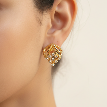 92.5 Silver Gold Plated Grape Design White Stone Earrings | Premium Elegant Jewellery