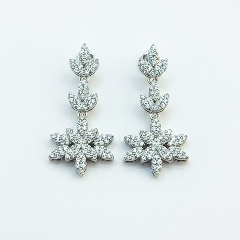 92.5 Silver White Stone Earrings | Stylish Sparkling Design | Elegant Jewellery