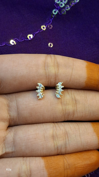 92.5 Silver Gold Plated 5 Leaf Second Studs | Stylish Elegant Design | Jewellery