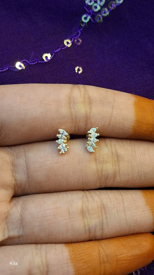 92.5 Silver Gold Plated 5 Leaf Second Studs | Stylish Elegant Design | Jewellery