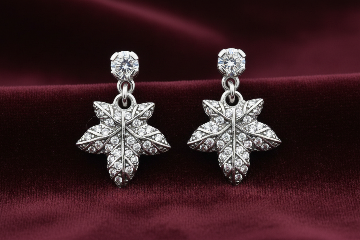 92.5 Silver Leaf Earrings | Stylish Nature Design | Elegant Jewellery