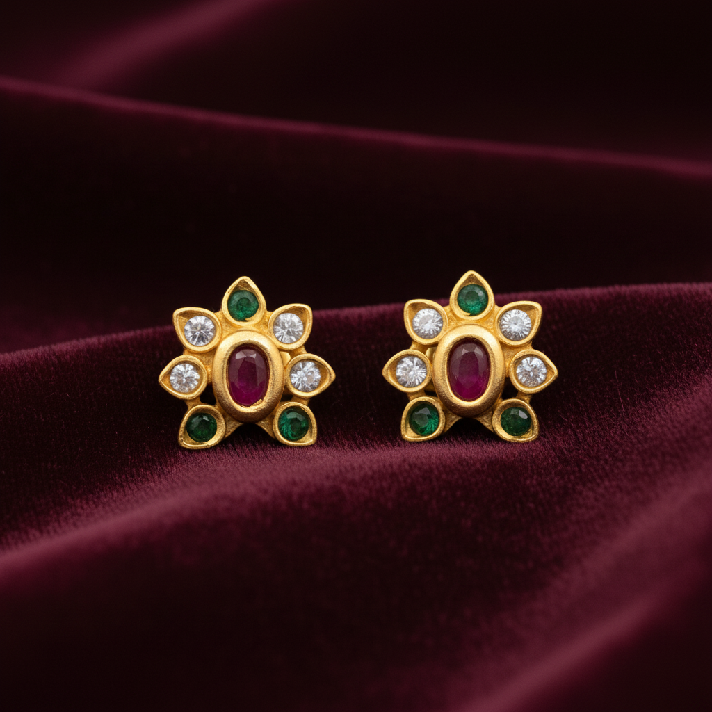 92.5 Silver Gold Plated Stud Earrings | Stylish Sleek Design | Jewellery