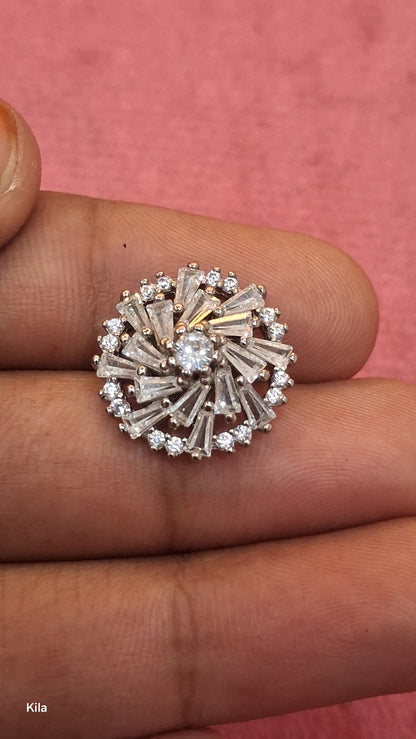 92.5 Silver Round White Stone Earrings | Classic Elegant Design | Jewellery