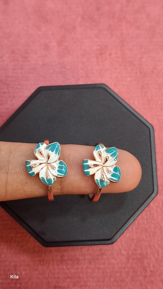 92.5 Silver Rose Gold Blue Flower Toe Rings | Stylish Elegant Design | Jewellery