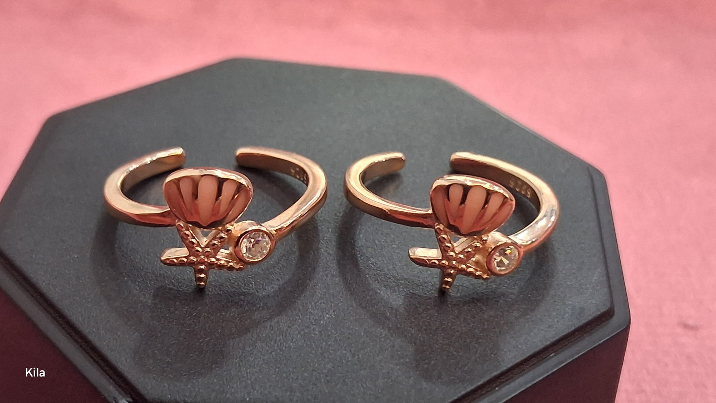 92.5 Silver Rose Gold Beach Toe Rings | Stylish Trendy Design | Jewellery