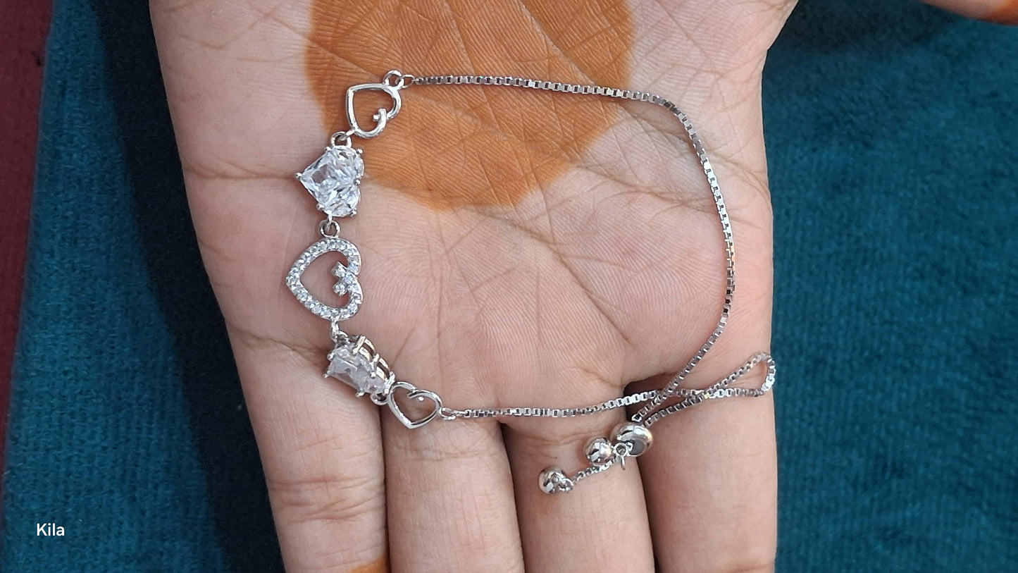 92.5 Silver Heart Bracelet | Stylish Romantic Design | Elegant Jewellery