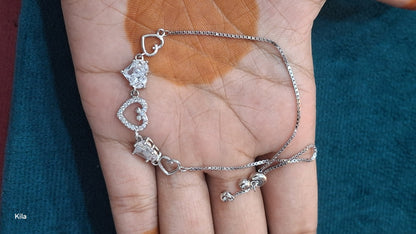 92.5 Silver Heart Bracelet | Stylish Romantic Design | Elegant Jewellery