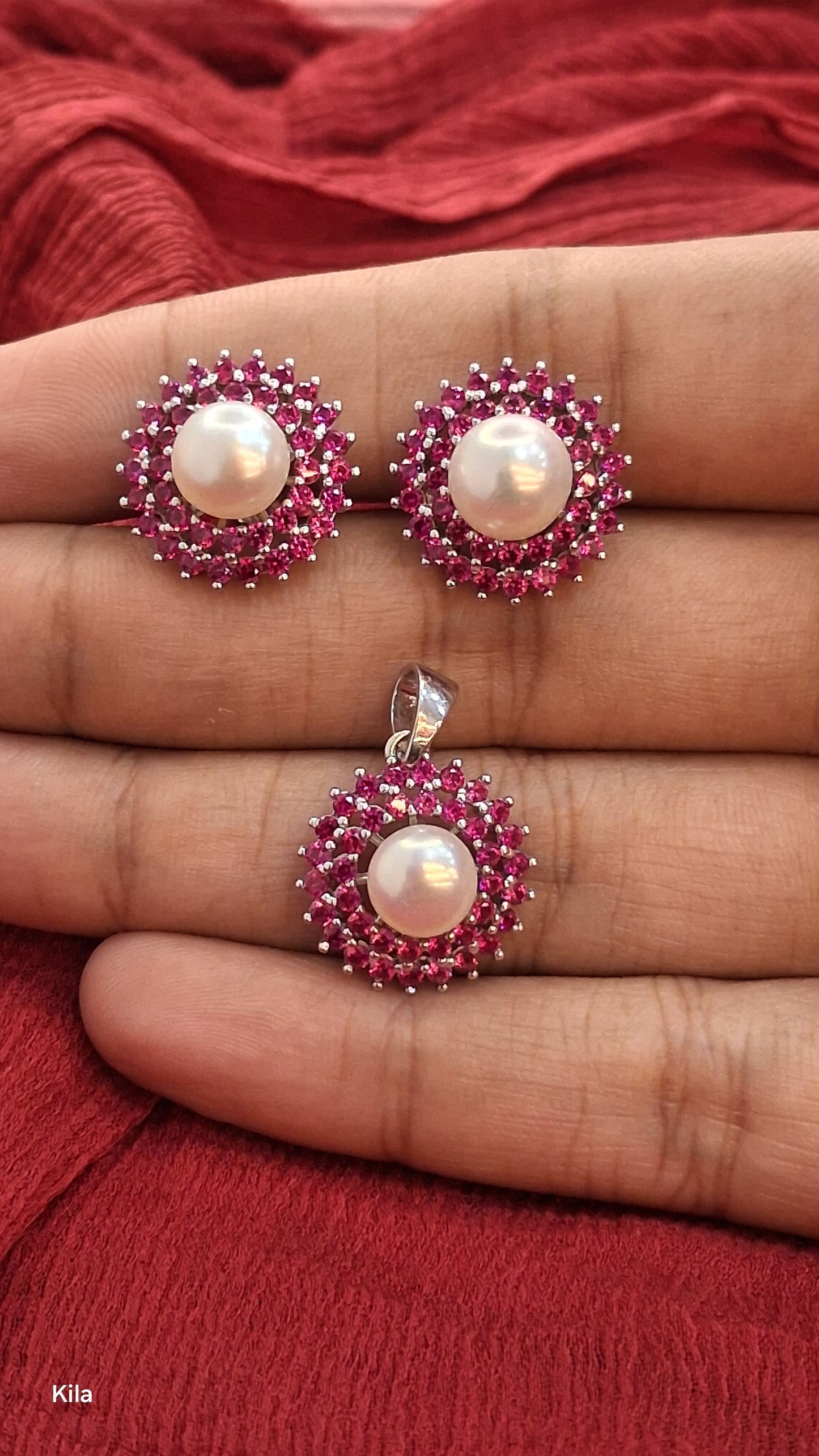 925 Silver Pink Stones Pendant Set | Stylish Elegant Design | Jewellery Set
