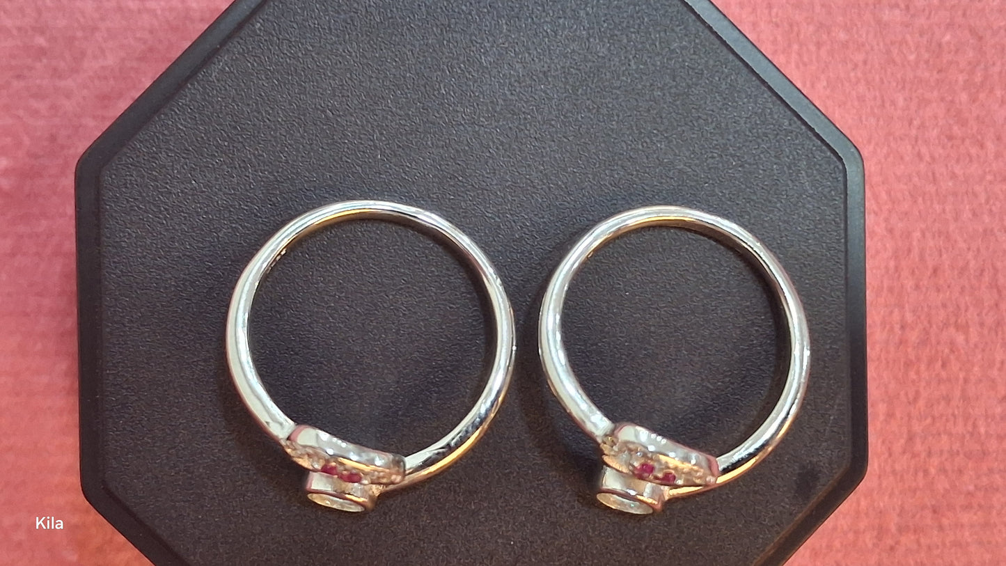 92.5 Silver Pink Stone Toe Rings | Premium Elegant Design | Jewellery