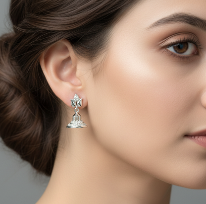 92.5 Silver Lotus Style Earrings | Stylish Traditional Design | Elegant Jewellery