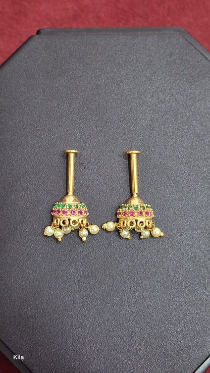 92.5 Silver Multicolor Jhumki Bugadi for Women | Traditional Ear Cuff Design | Ethnic Jewellery