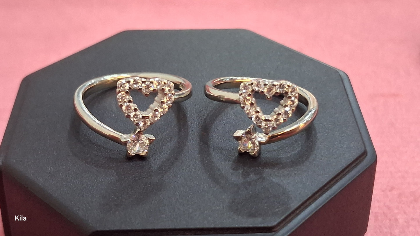 92.5 Silver Heart Shape Toe Rings | Premium Romantic Design | Elegant Jewellery