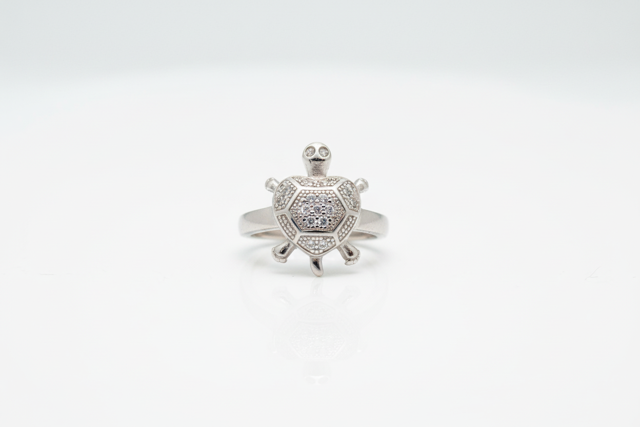 92.5 Silver Heart Tortoise Ring | Love & Protection Symbol | Elegant Jewellery