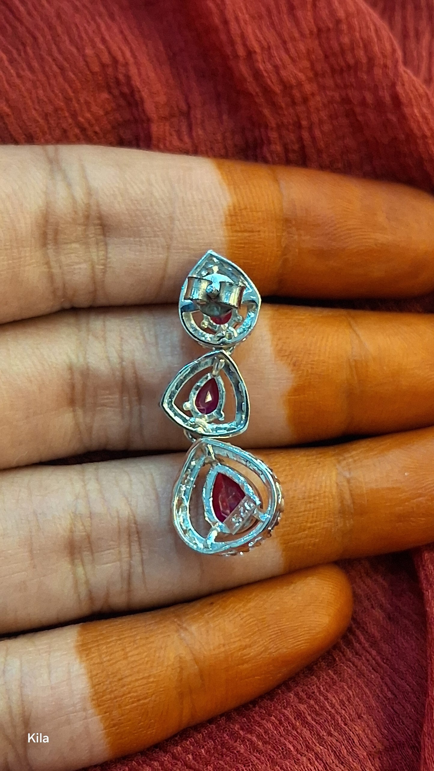 92.5 Silver Pink Stone Earrings | Stylish Elegant Design | Premium Jewellery