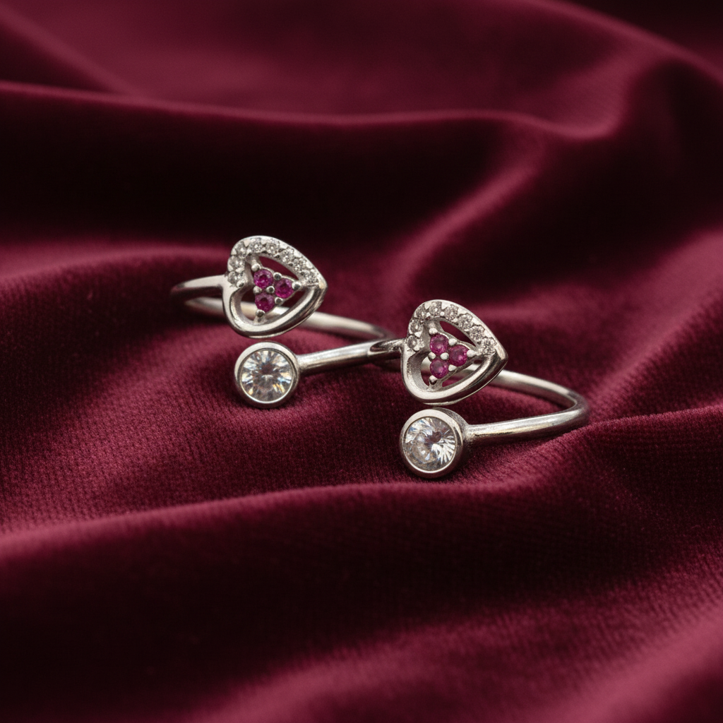 92.5 Silver Pink Stone Toe Rings | Premium Elegant Design | Jewellery