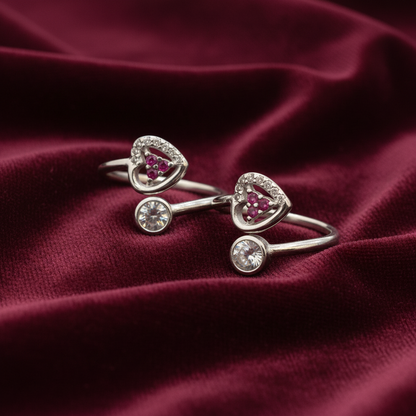 92.5 Silver Pink Stone Toe Rings | Premium Elegant Design | Jewellery