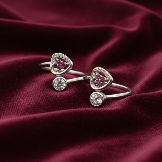 92.5 Silver Pink Stone Toe Rings | Premium Elegant Design | Jewellery