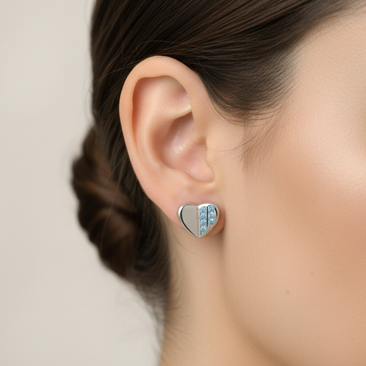 92.5 Silver Rose Gold Plated Heart Studs | Stylish Romantic Design