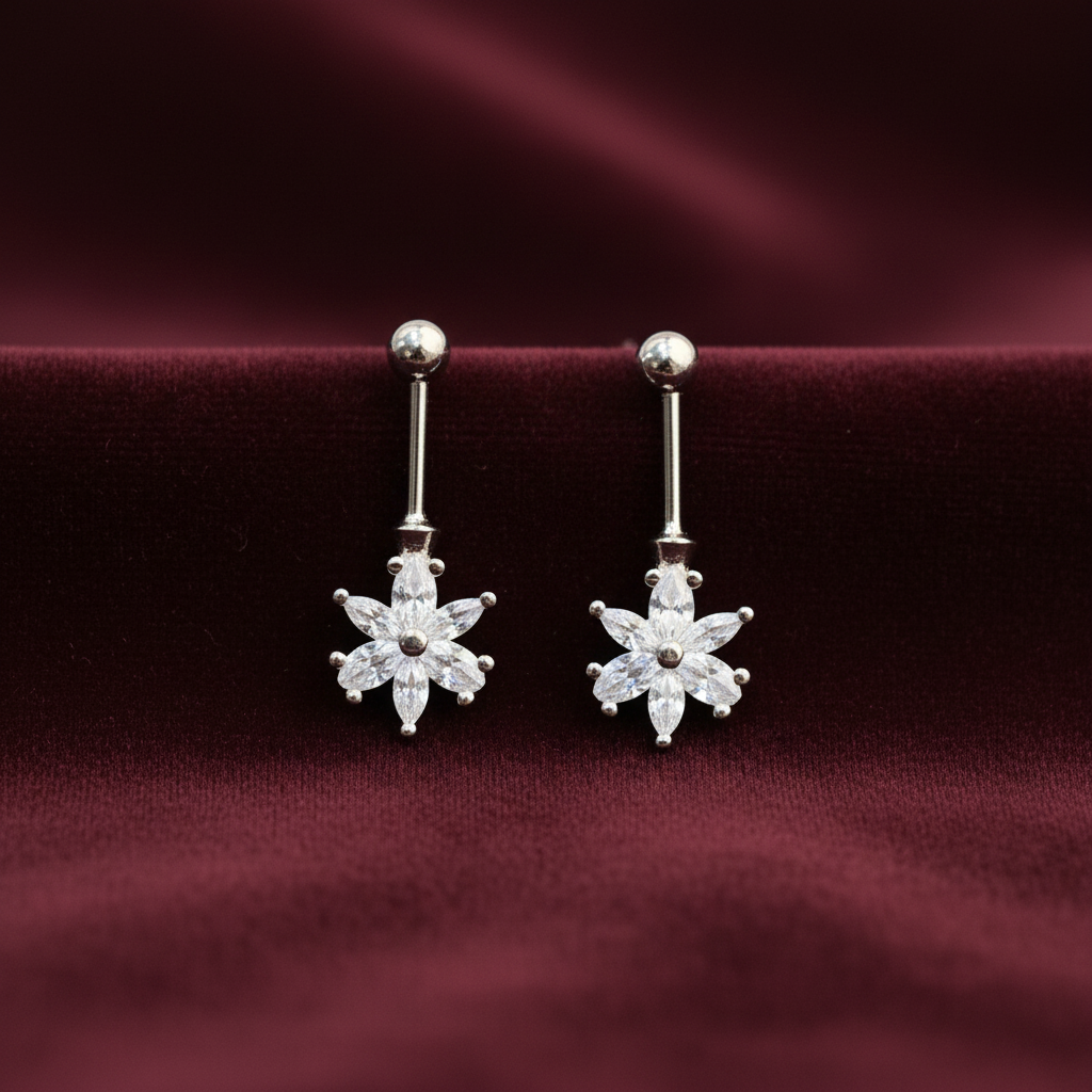 92.5 Silver Flower Bugadi | Stylish Elegant Floral Design | Jewellery pair